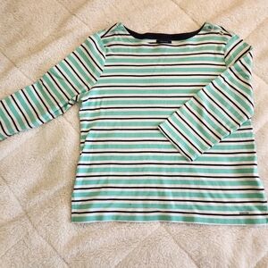 Nautica boatneck shirt 3/4 sleeves Breton-style stripe mint green Women's XXL